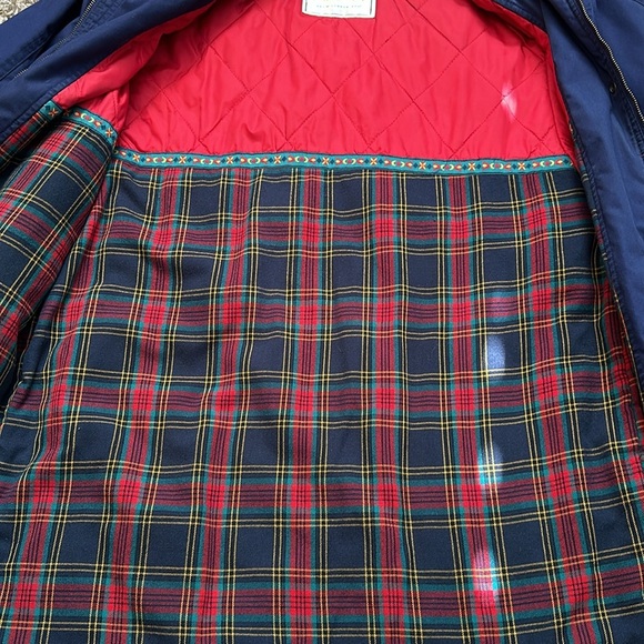 Vintage Towne London Fog Navy Elastic Waist Red Plaid Lining Winter Coat Large - Picture 10 of 14